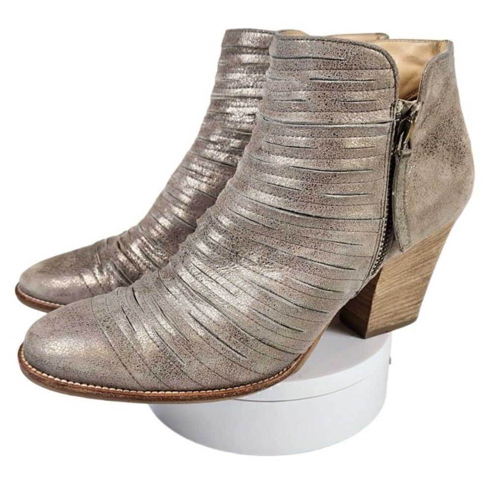 PAUL GREEN- Malibu Sliced Metallic Zip Bootie Chunky Nubuck Smoke, EU 6/ US 8.5